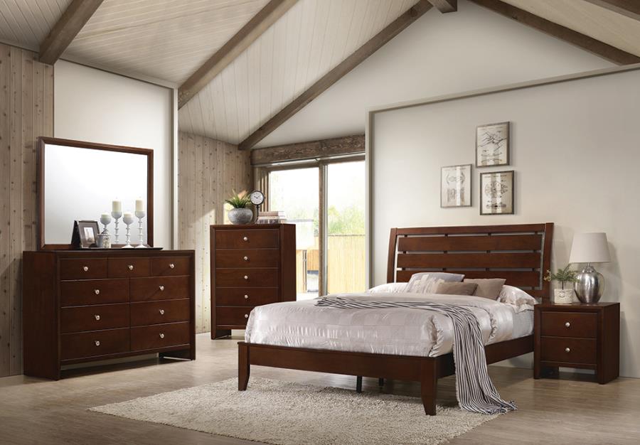 Serenity - Queen 5 Piece Set (Bed, Nightstand, Dresser, Mirror, Chest) - Brown