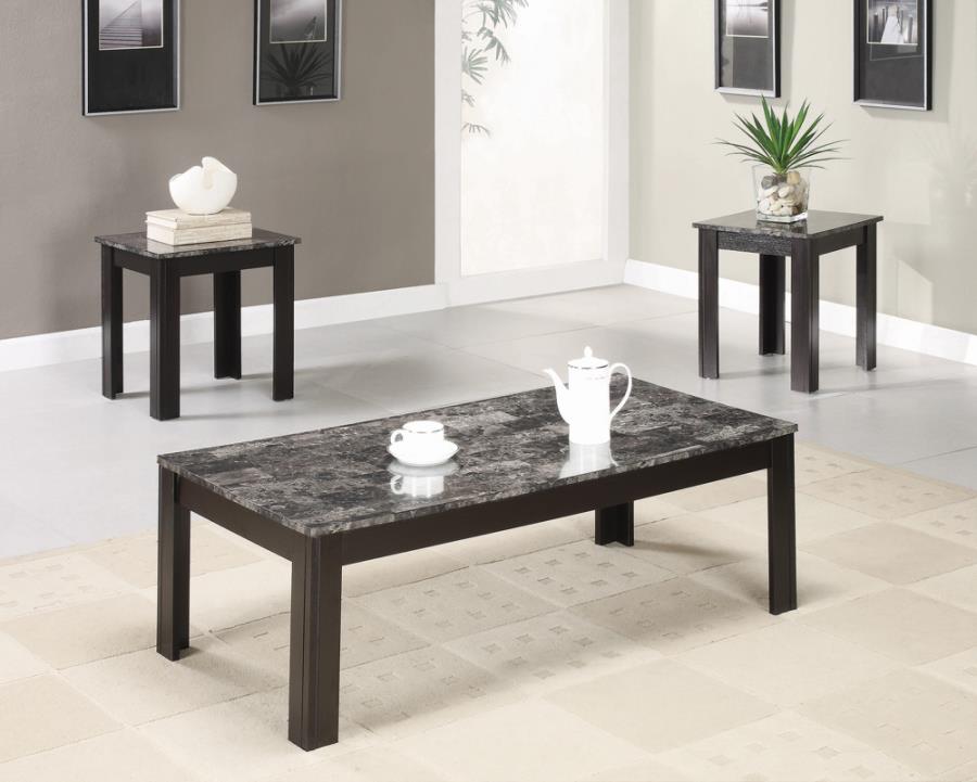 Silas - 3-piece Faux-marble Top Occasional Table Set - Black